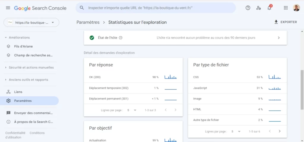 rapport sur l'exploration des bots de Google Search Console
